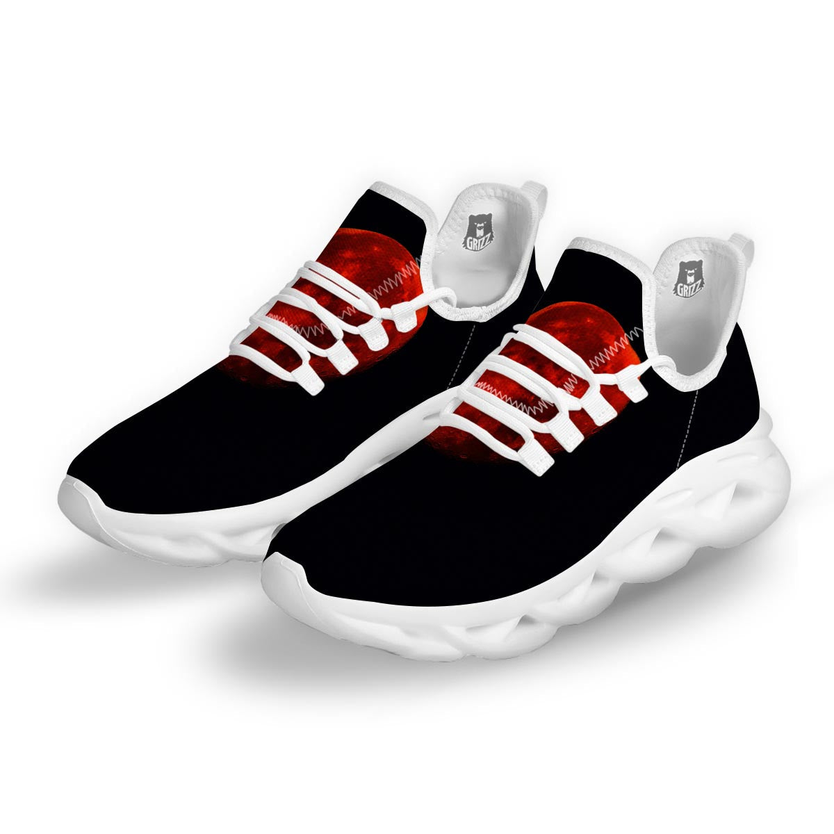 Lunar Eclipse Super Blood Moon Print White Running Shoes-grizzshop