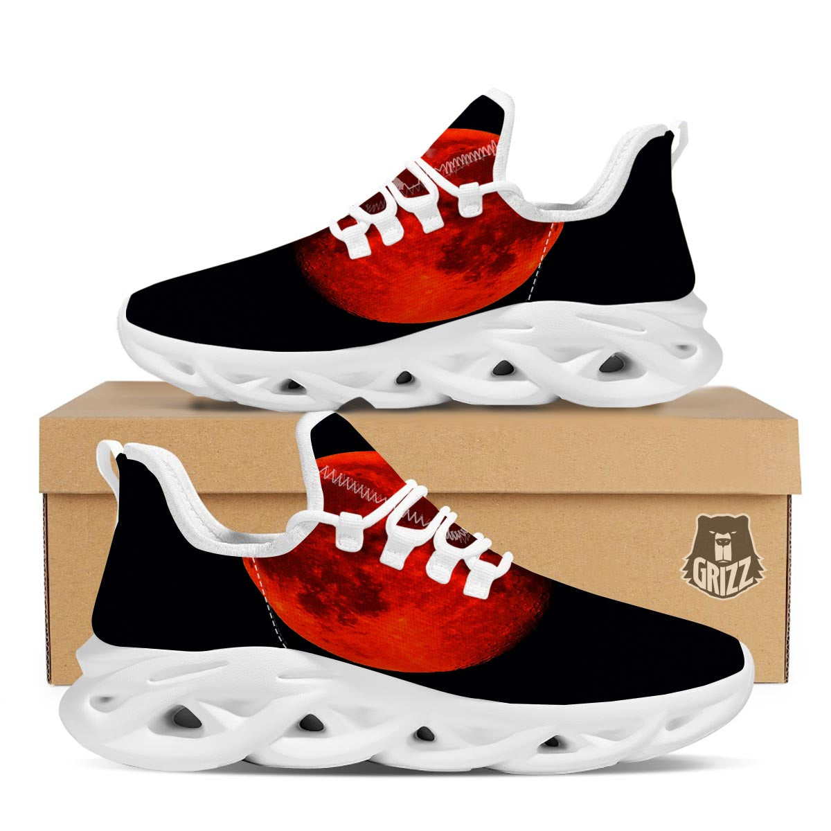 Lunar Eclipse Super Blood Moon Print White Running Shoes-grizzshop