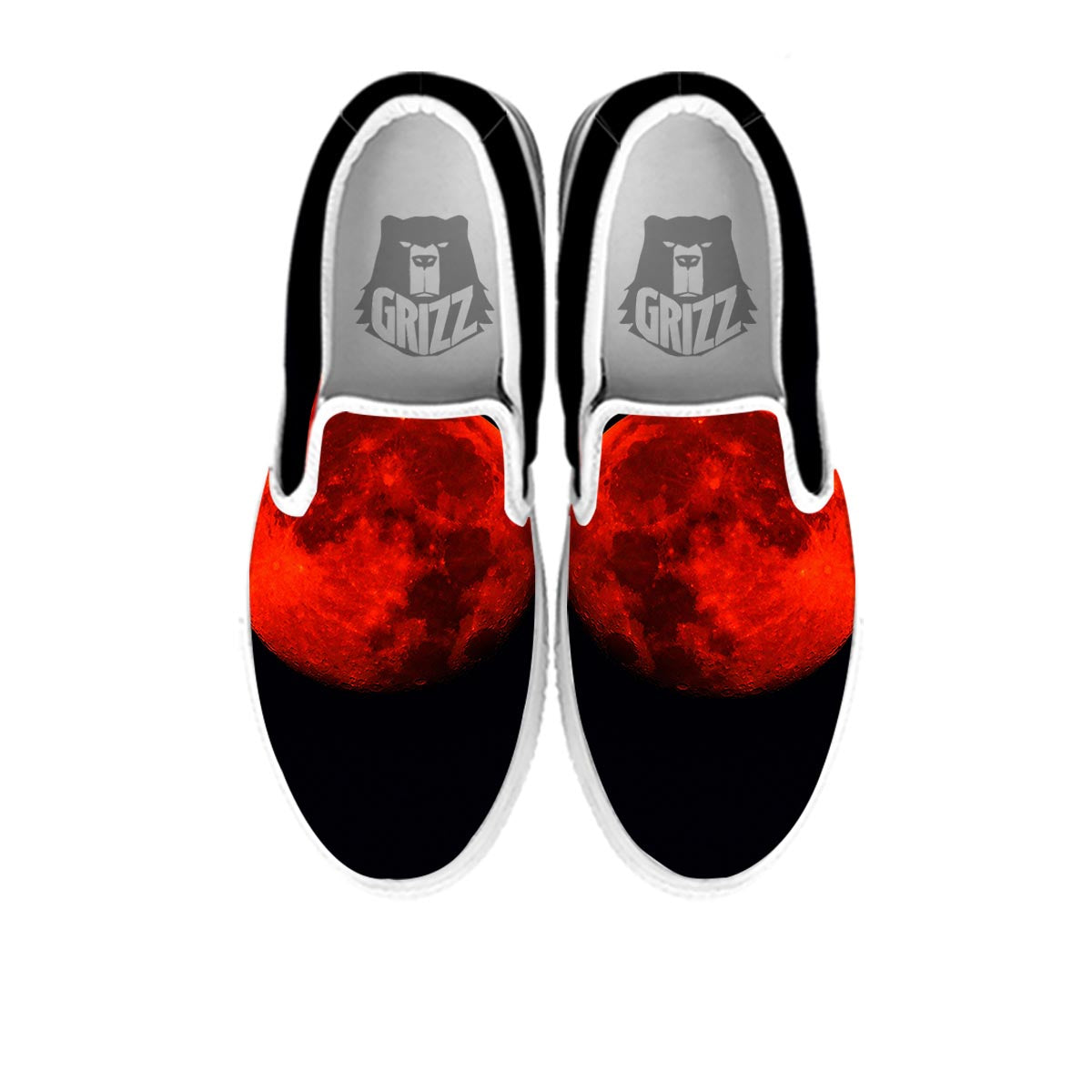 Lunar Eclipse Super Blood Moon Print White Slip On Shoes-grizzshop