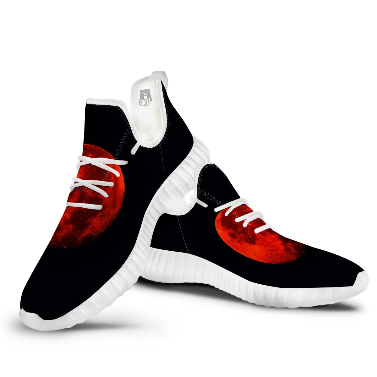 Lunar Eclipse Super Blood Moon Print White Walking Shoes-grizzshop