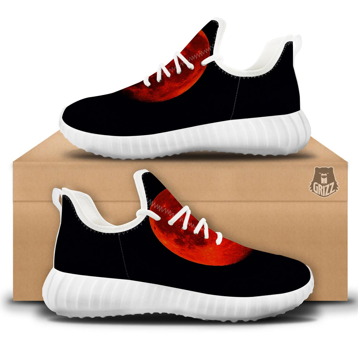 Lunar Eclipse Super Blood Moon Print White Walking Shoes-grizzshop