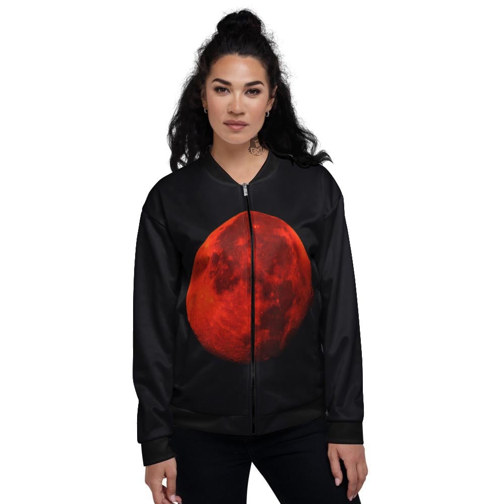 Lunar Eclipse Super Blood Moon Print Women's Bomber Jacket-grizzshop