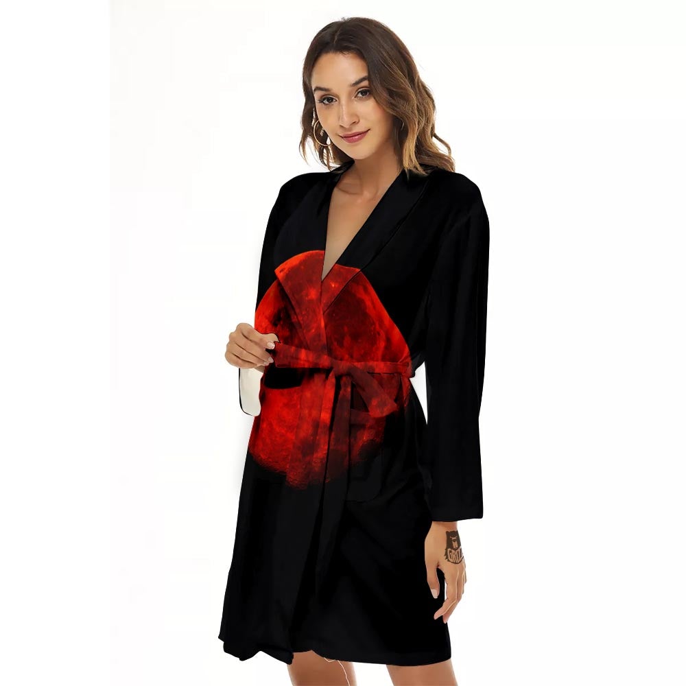Lunar Eclipse Super Blood Moon Print Women's Robe-grizzshop