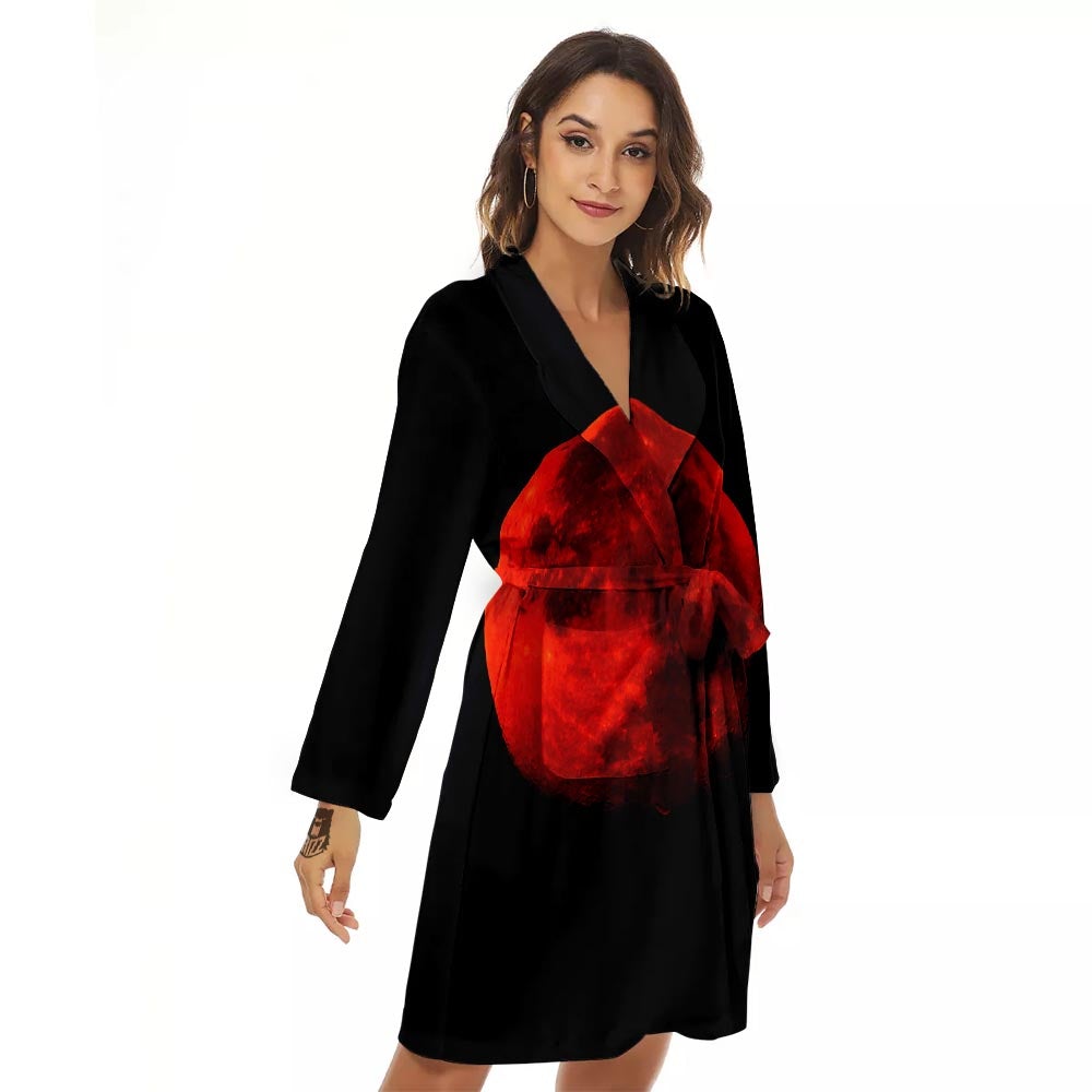 Lunar Eclipse Super Blood Moon Print Women's Robe-grizzshop