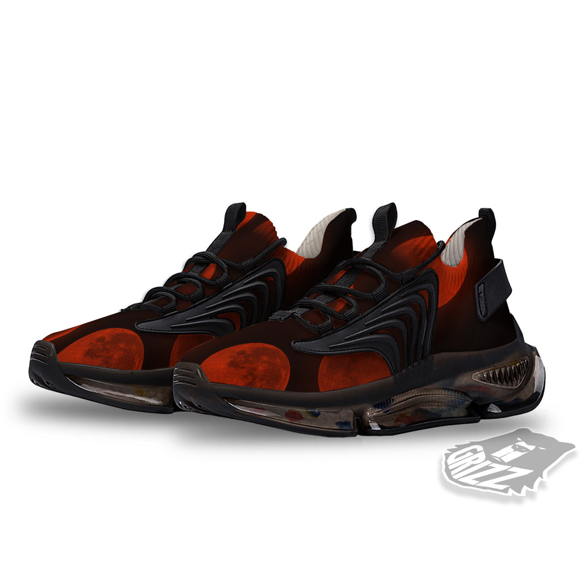 Lunar Phase Blood Moon Print Black Gym Shoes-grizzshop