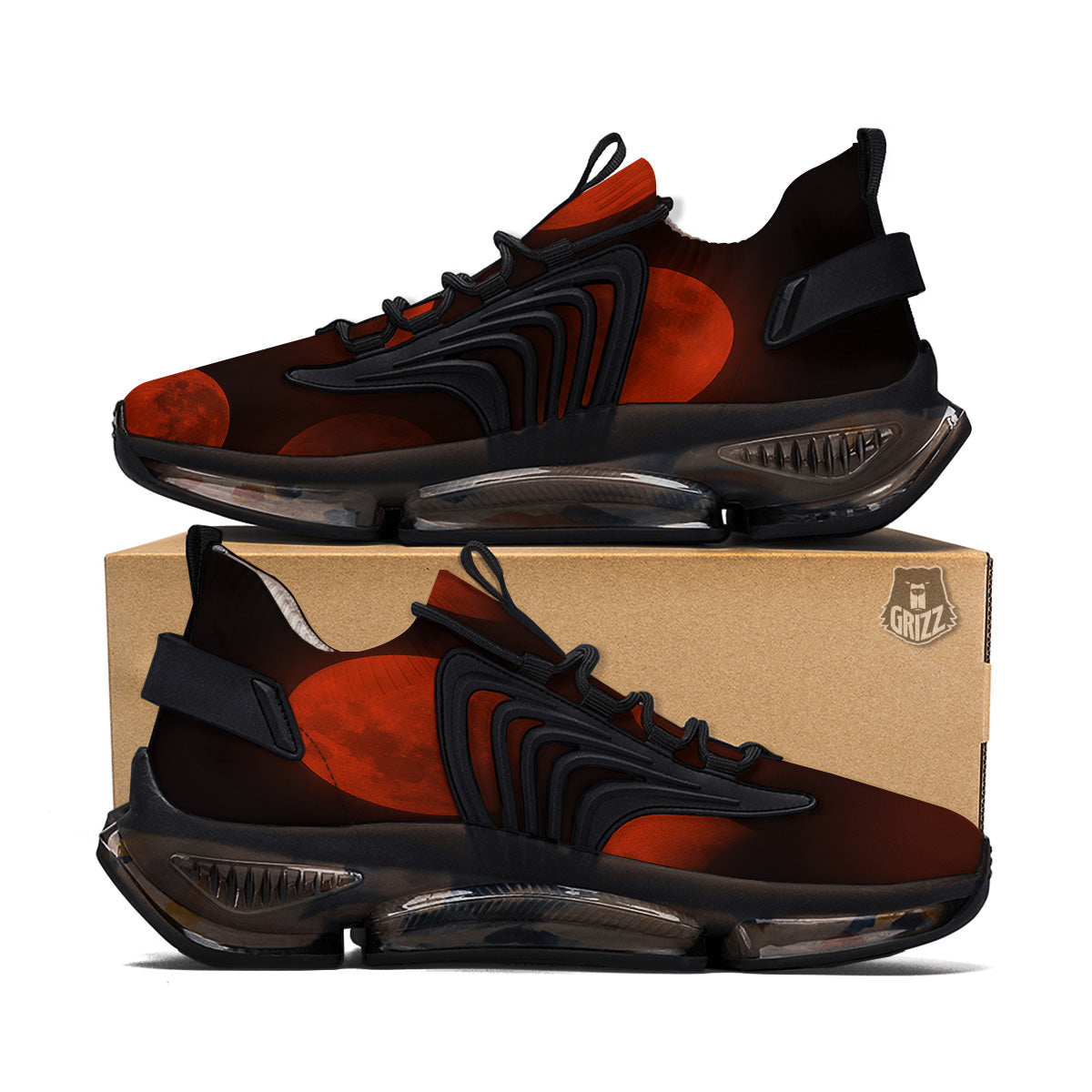 Lunar Phase Blood Moon Print Black Gym Shoes-grizzshop