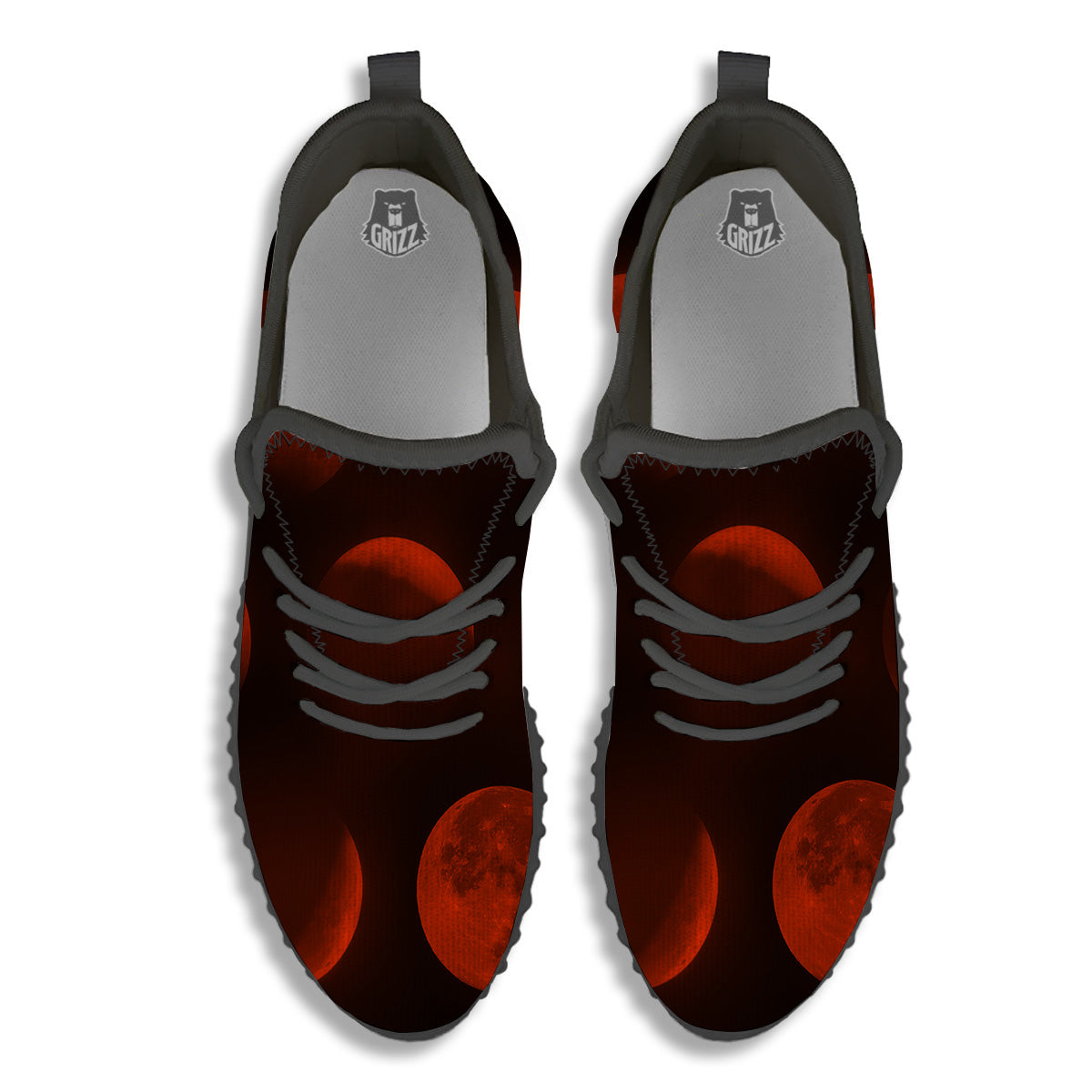 Lunar Phase Blood Moon Print Black Walking Shoes-grizzshop