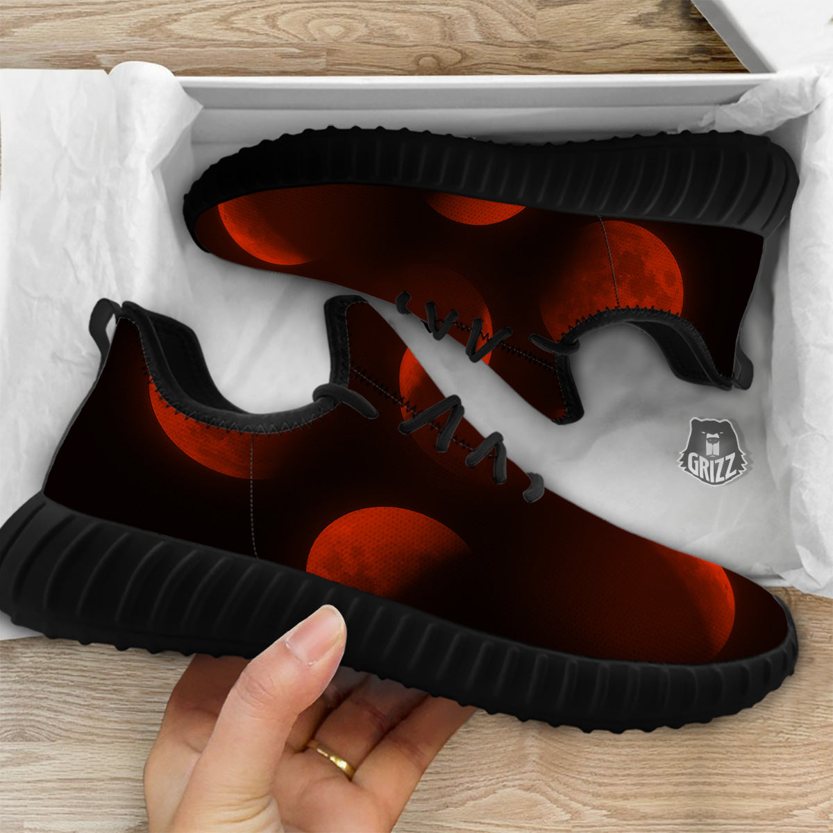 Lunar Phase Blood Moon Print Black Walking Shoes-grizzshop