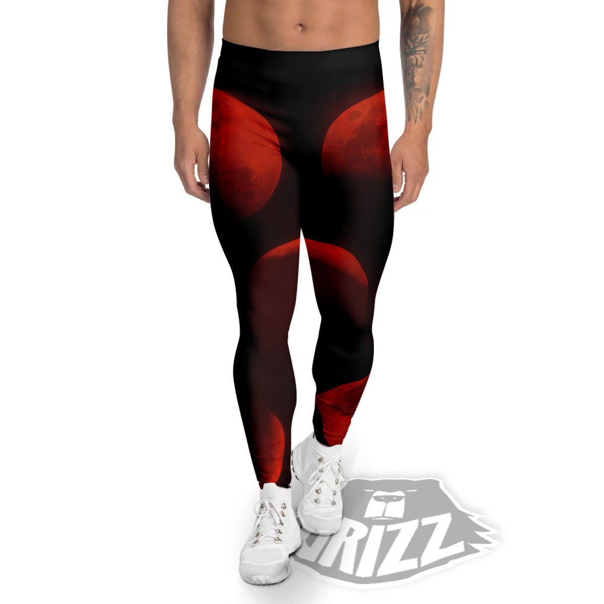 Lunar Phase Blood Moon Print Men's Leggings-grizzshop