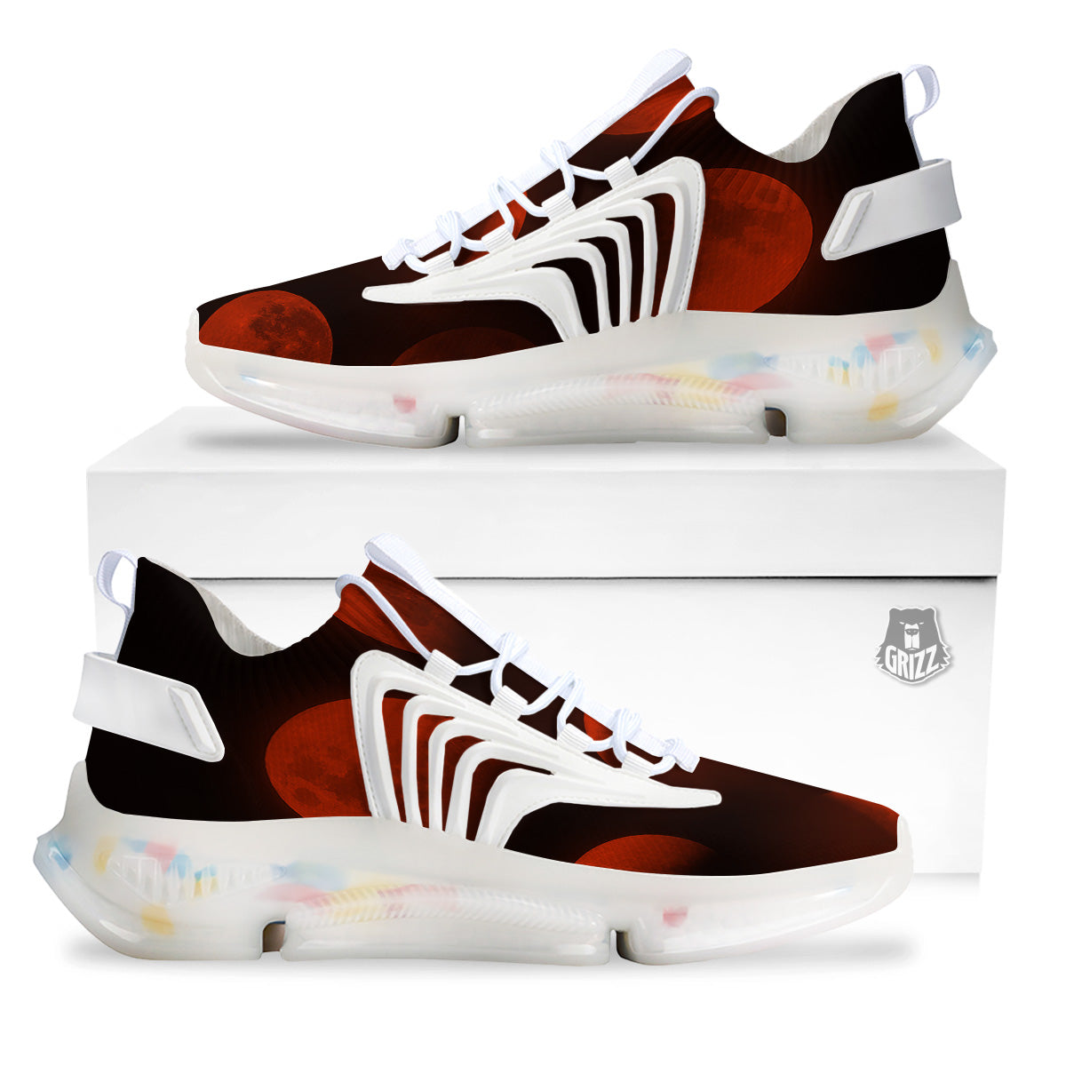 Lunar Phase Blood Moon Print White Gym Shoes-grizzshop