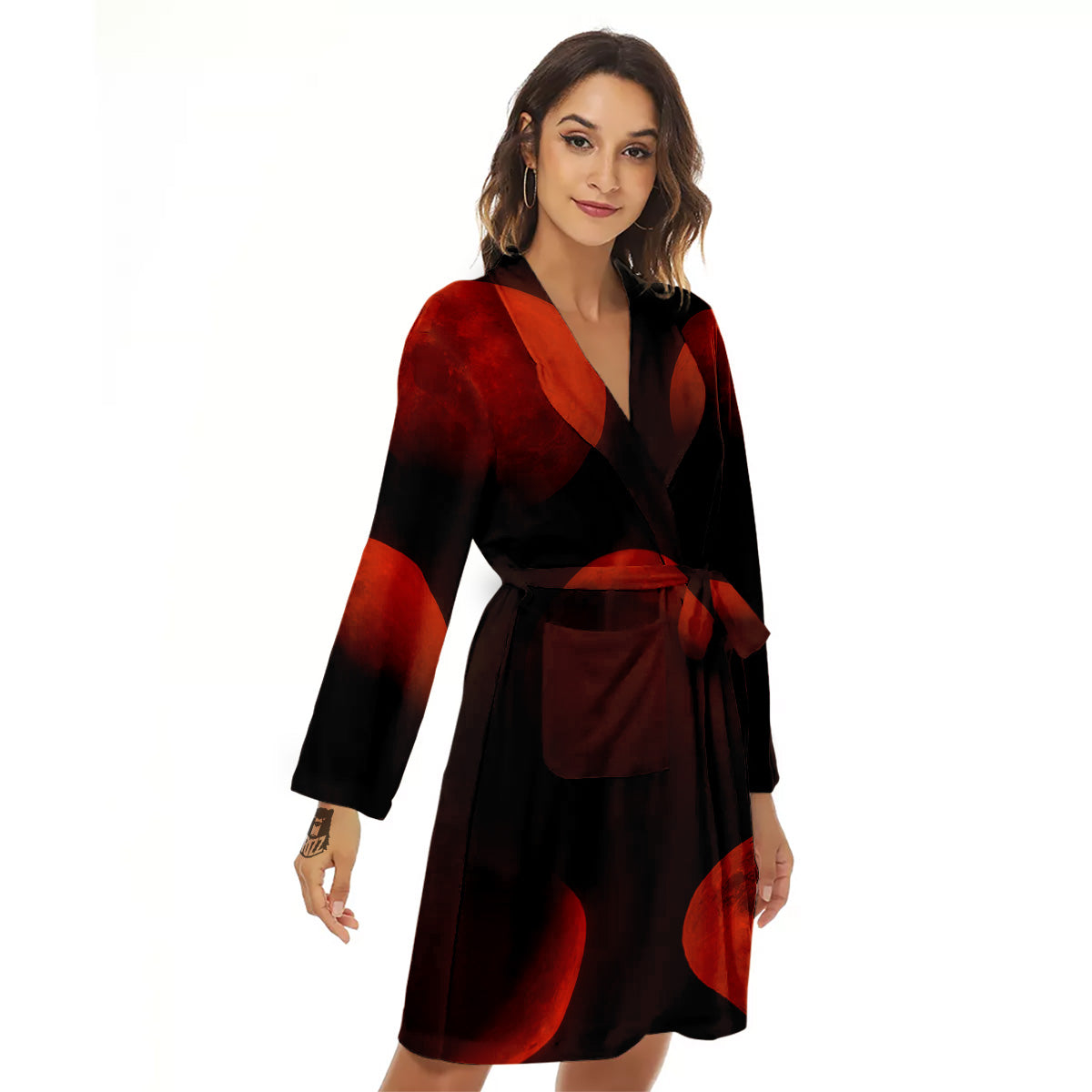 Lunar Phase Blood Moon Print Women's Robe-grizzshop