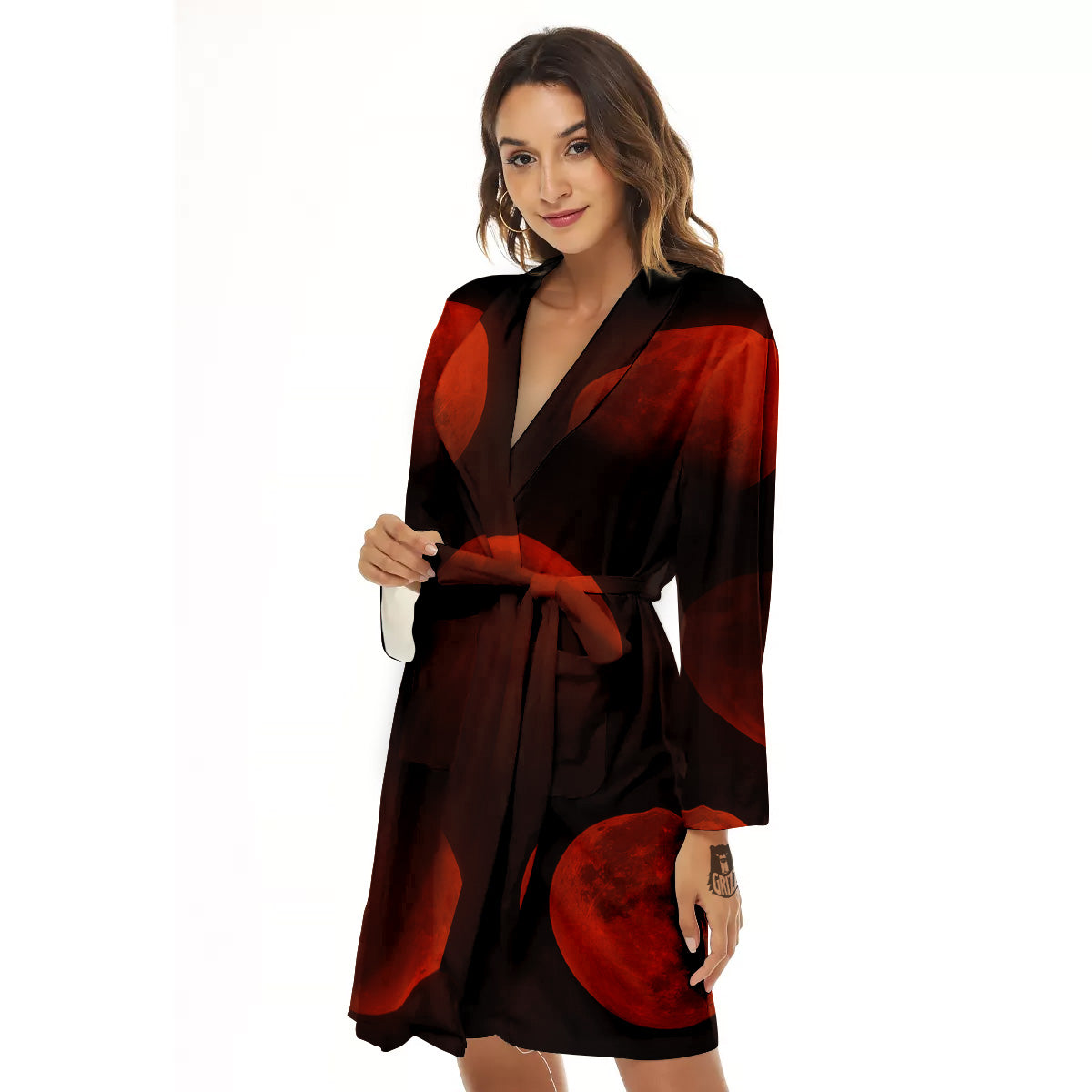 Lunar Phase Blood Moon Print Women's Robe-grizzshop