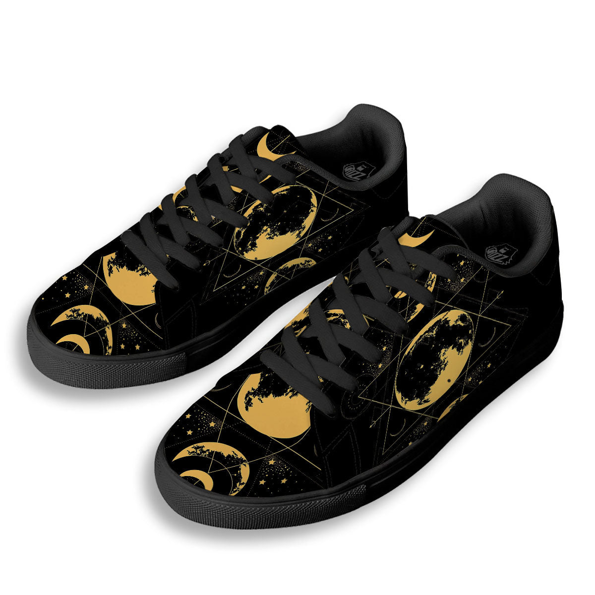 Lunar Phase Mystical Print Black Low Top Sneakers-grizzshop