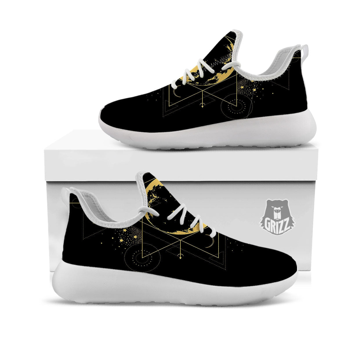 Lunar Phase Mystical Print White Athletic Shoes-grizzshop