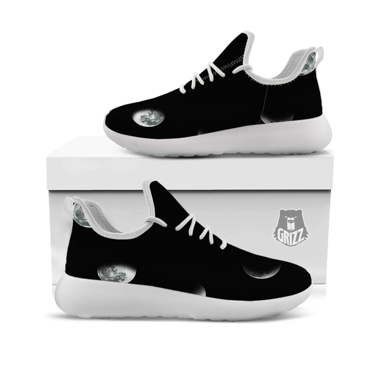 Lunar Phase Starry Sky Print White Athletic Shoes-grizzshop