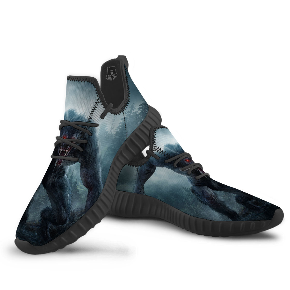 Lycan werewolf And Full Moon Print Black Walking Shoes-grizzshop