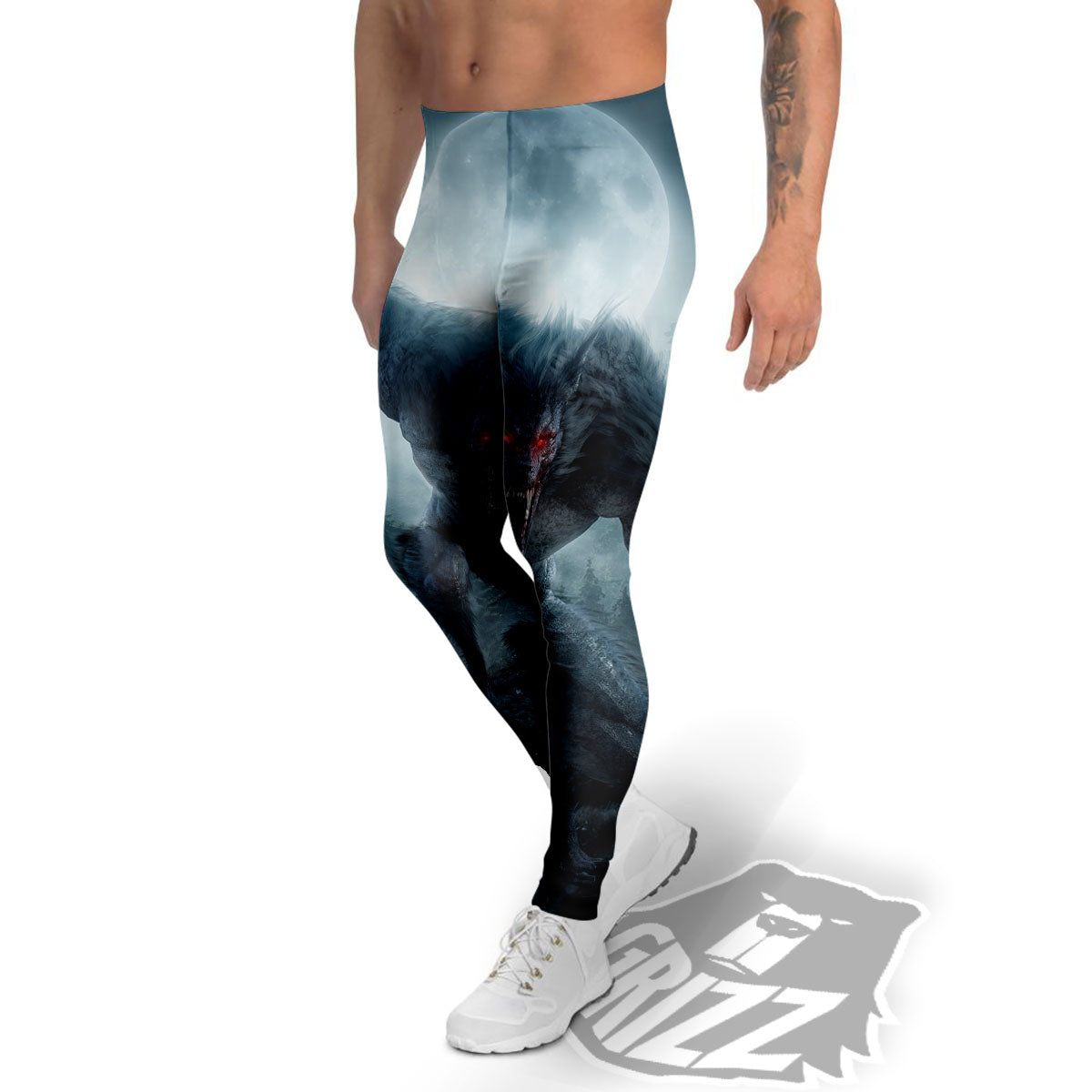 Lycan werewolf And Full Moon Print Men's Leggings-grizzshop