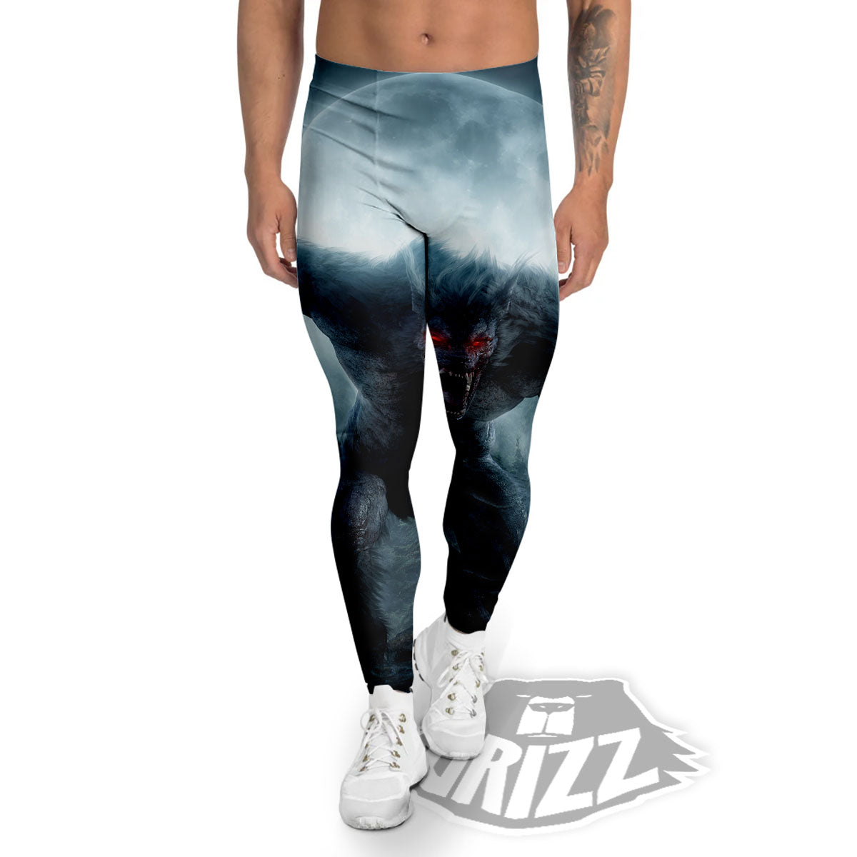Lycan werewolf And Full Moon Print Men's Leggings-grizzshop