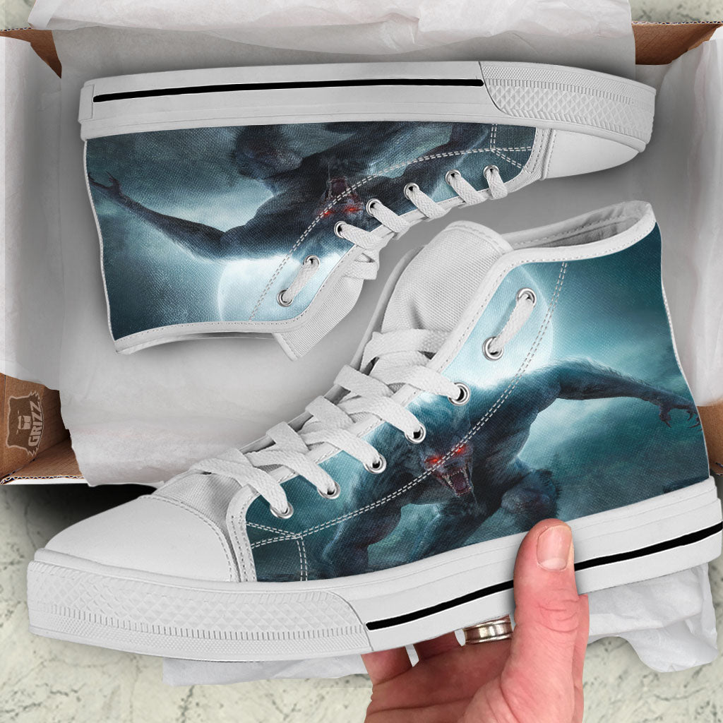 Lycan werewolf And Full Moon Print White High Top Shoes-grizzshop