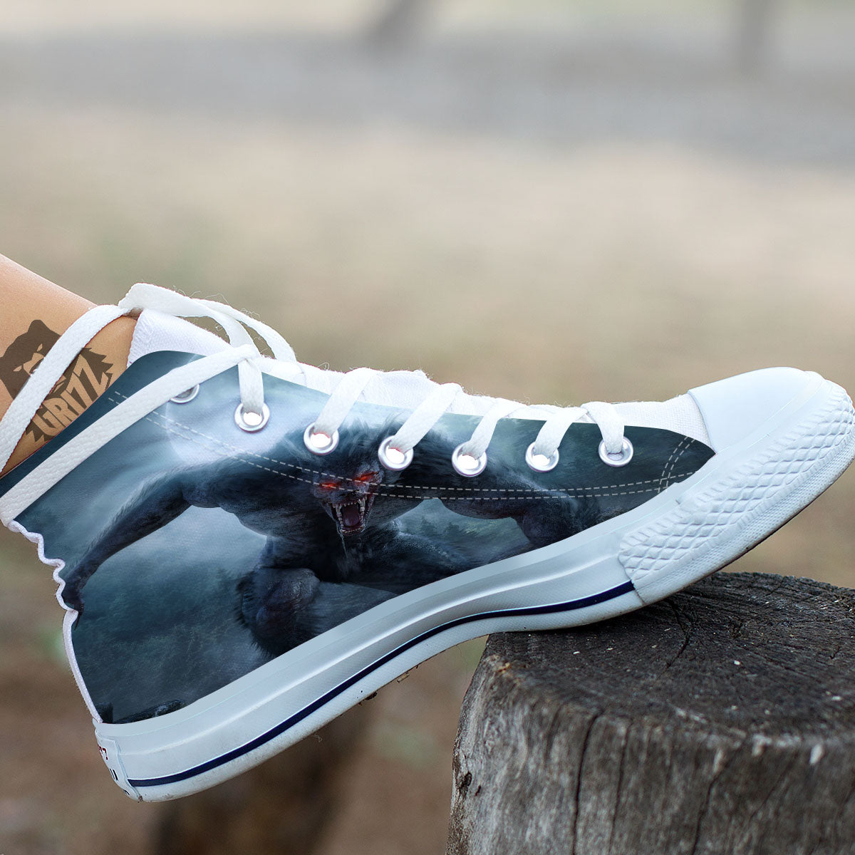 Lycan werewolf And Full Moon Print White High Top Shoes-grizzshop