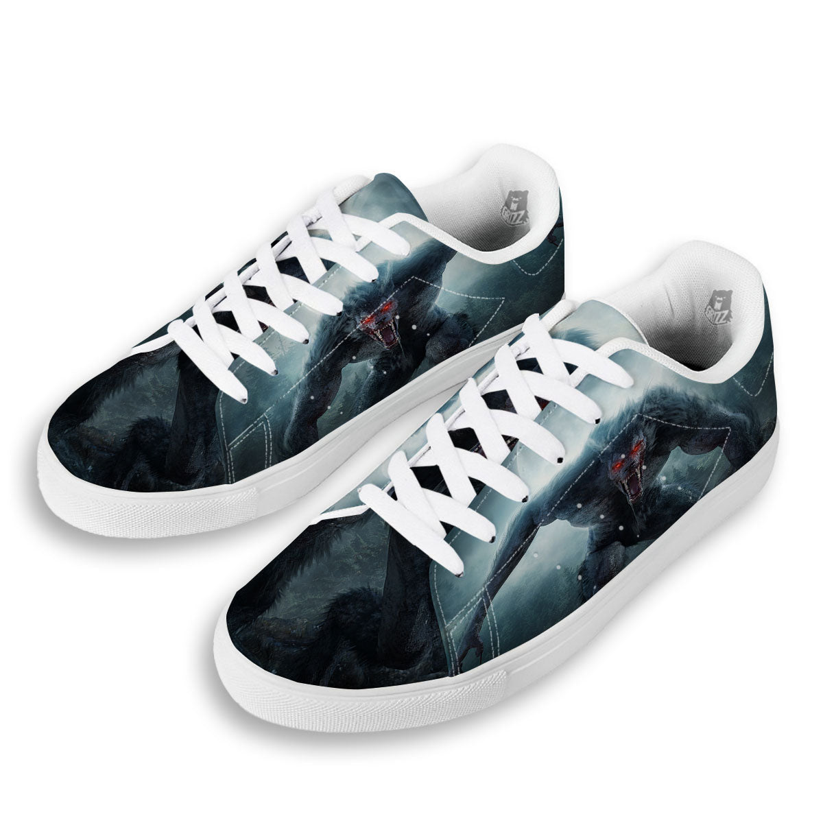 Lycan werewolf And Full Moon Print White Low Top Sneakers-grizzshop