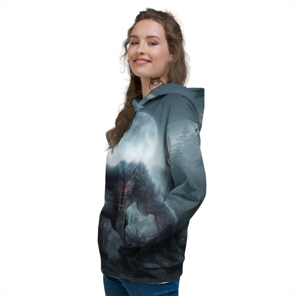 Lycan werewolf And Full Moon Print Women's Hoodie-grizzshop