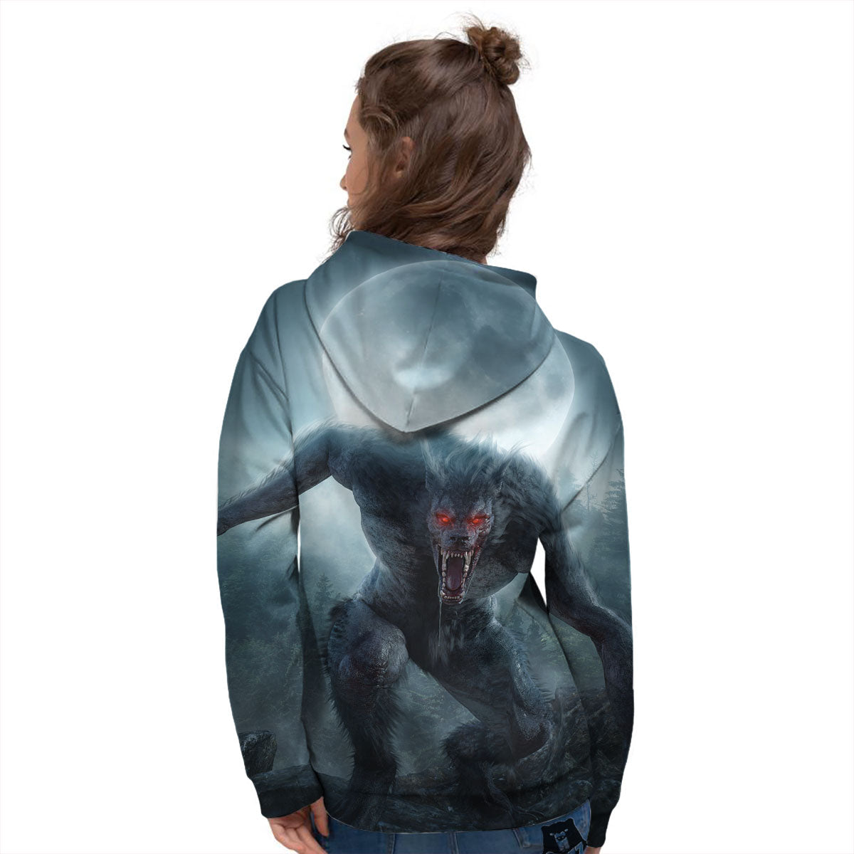 Lycan werewolf And Full Moon Print Women's Hoodie-grizzshop