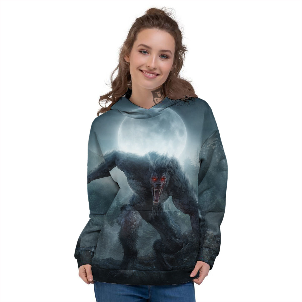 Lycan werewolf And Full Moon Print Women's Hoodie-grizzshop