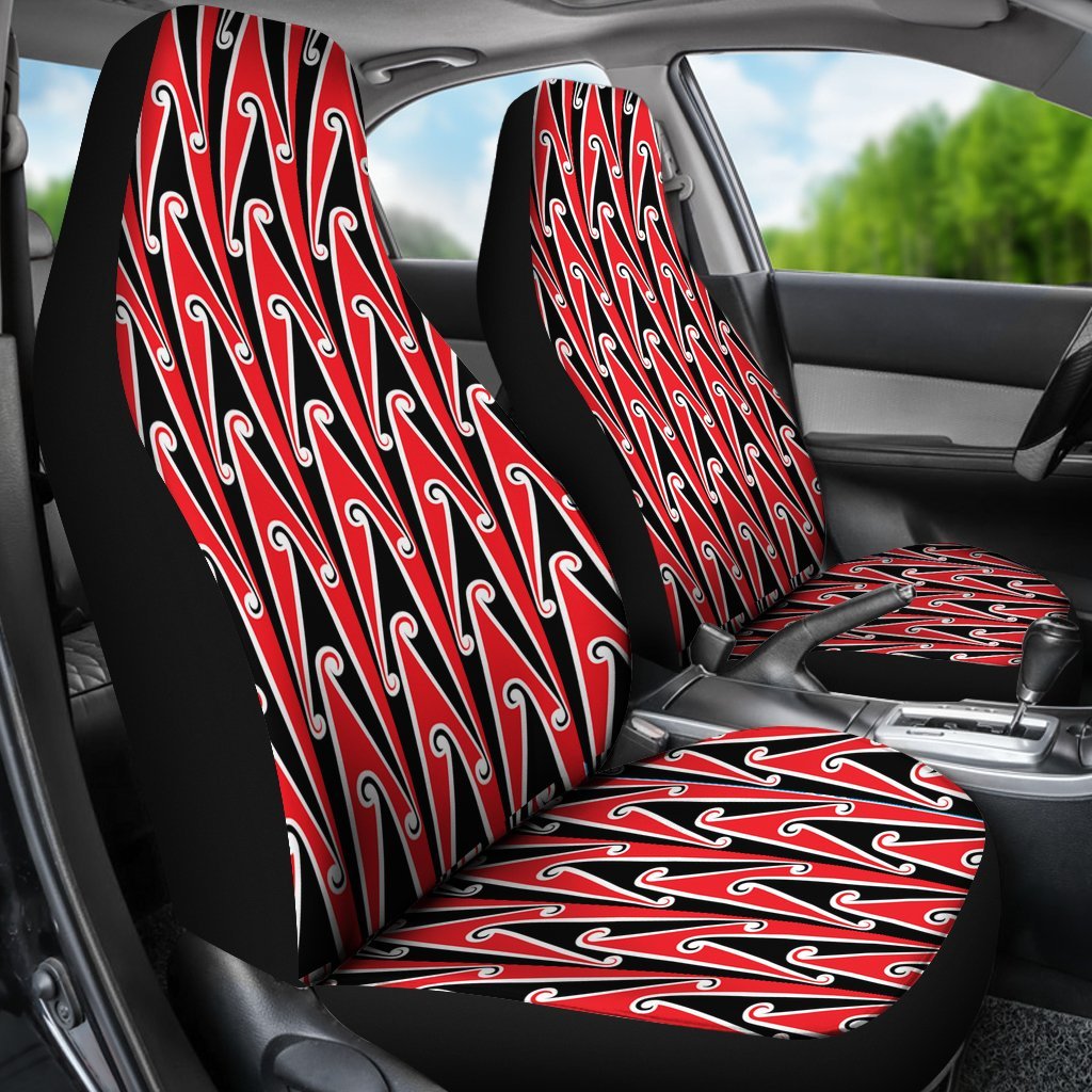 MAORI KOWHAIWHAI WHITE AND RED PATTERN CAR SEAT COVER UNIVERSAL FIT-grizzshop