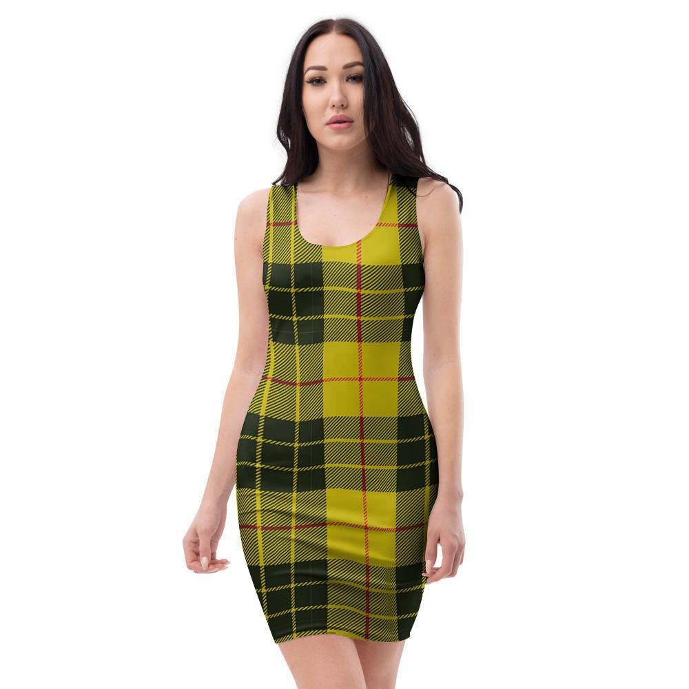 MacLeod Yellow Plaid Tartan Bodycon Dress-grizzshop