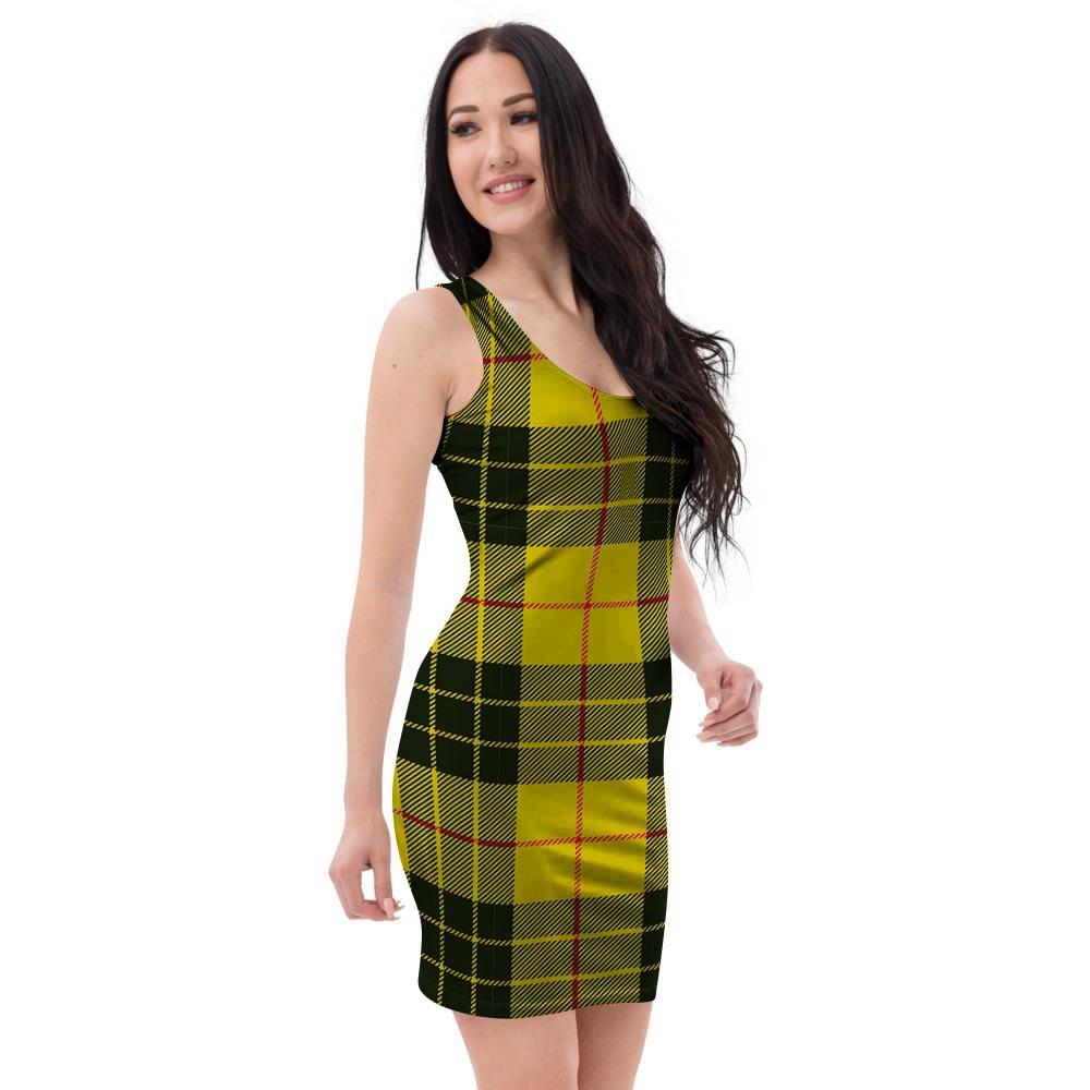 MacLeod Yellow Plaid Tartan Bodycon Dress-grizzshop