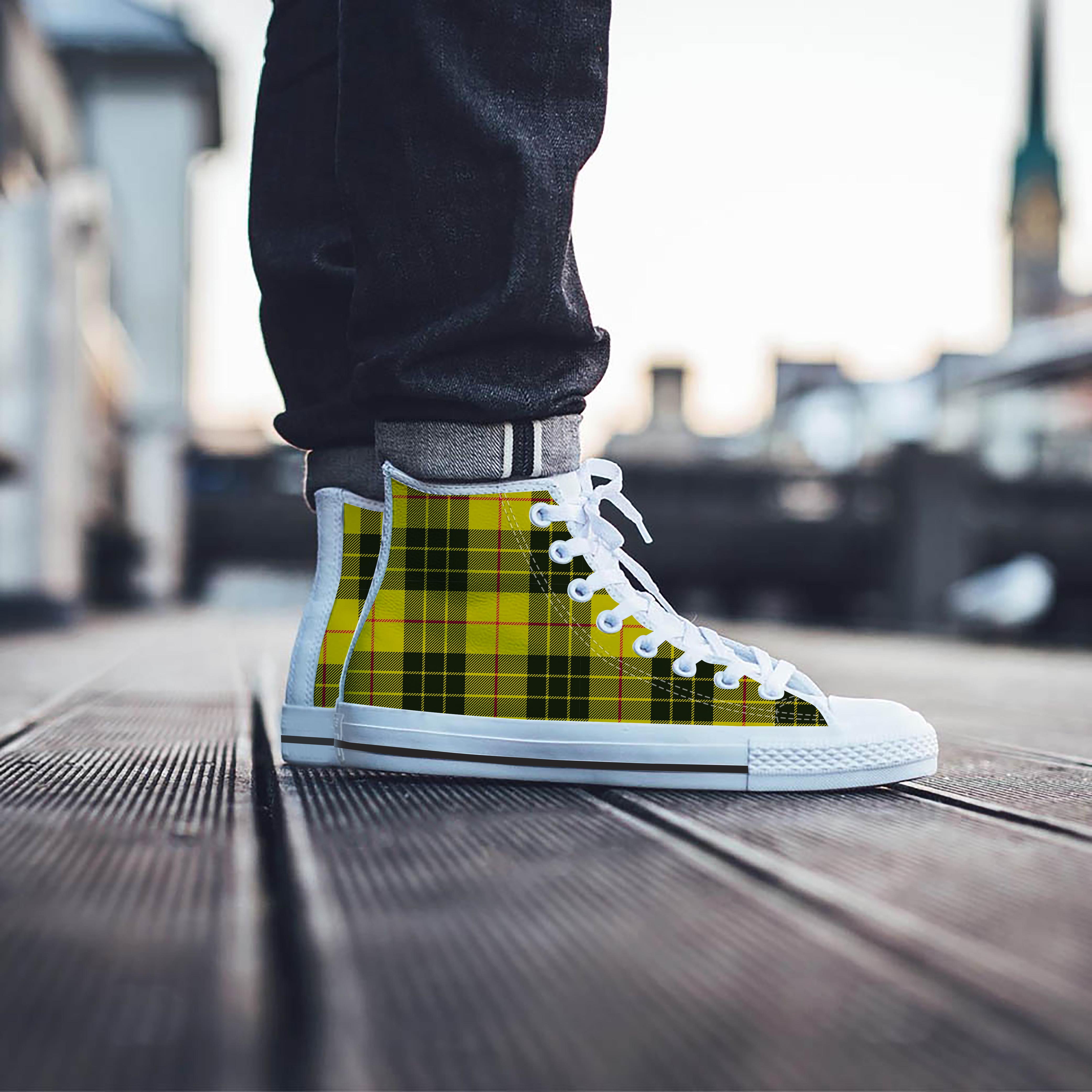 MacLeod Yellow Plaid Tartan Men's High Top Shoes-grizzshop