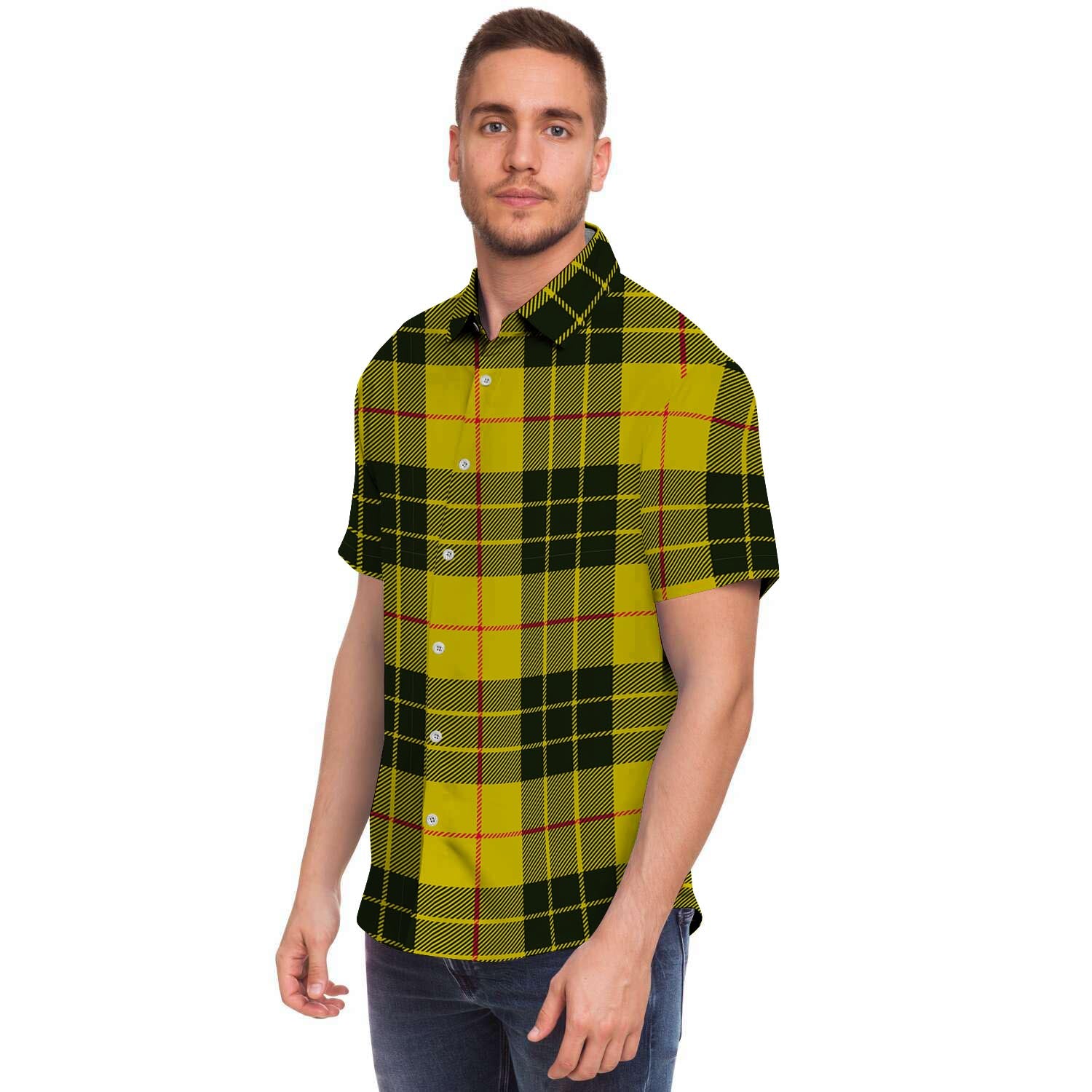 MacLeod Yellow Plaid Tartan Men's Short Sleeve Shirt-grizzshop