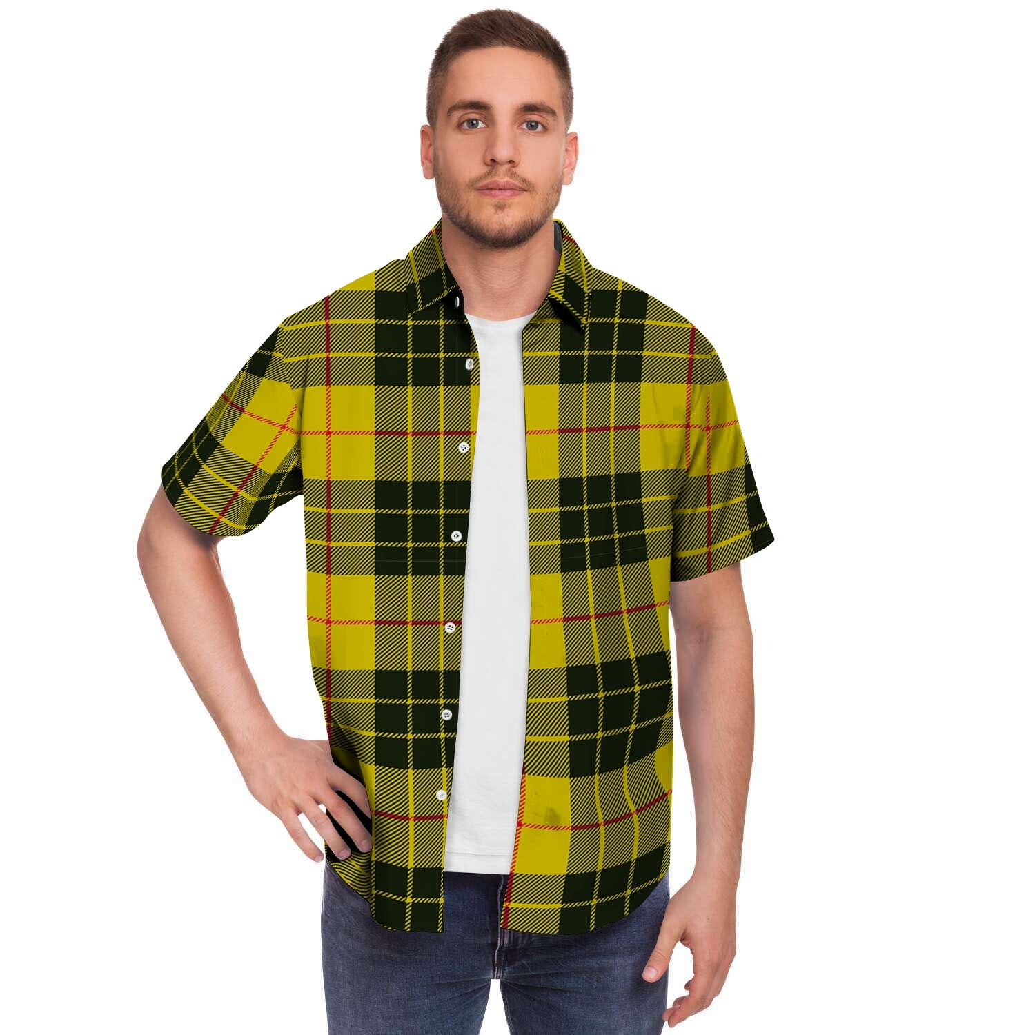 MacLeod Yellow Plaid Tartan Men's Short Sleeve Shirt-grizzshop