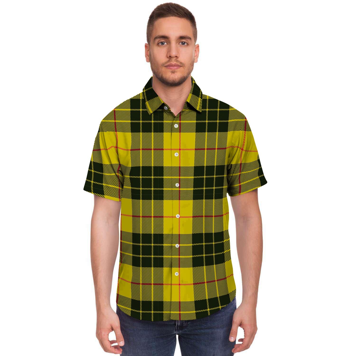 MacLeod Yellow Plaid Tartan Men's Short Sleeve Shirt-grizzshop