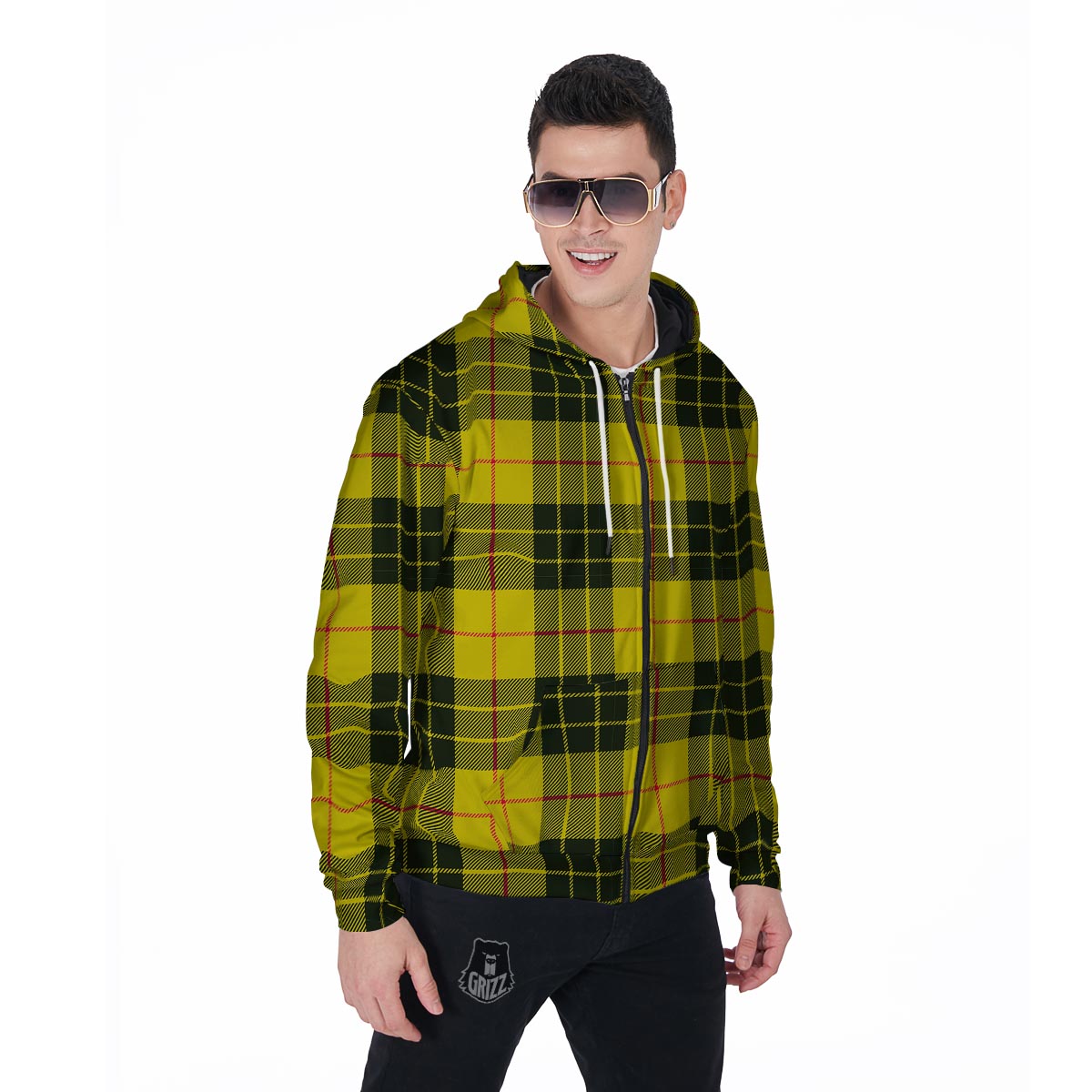 MacLeod Yellow Plaid Tartan Men's Zip Up Hoodie-grizzshop