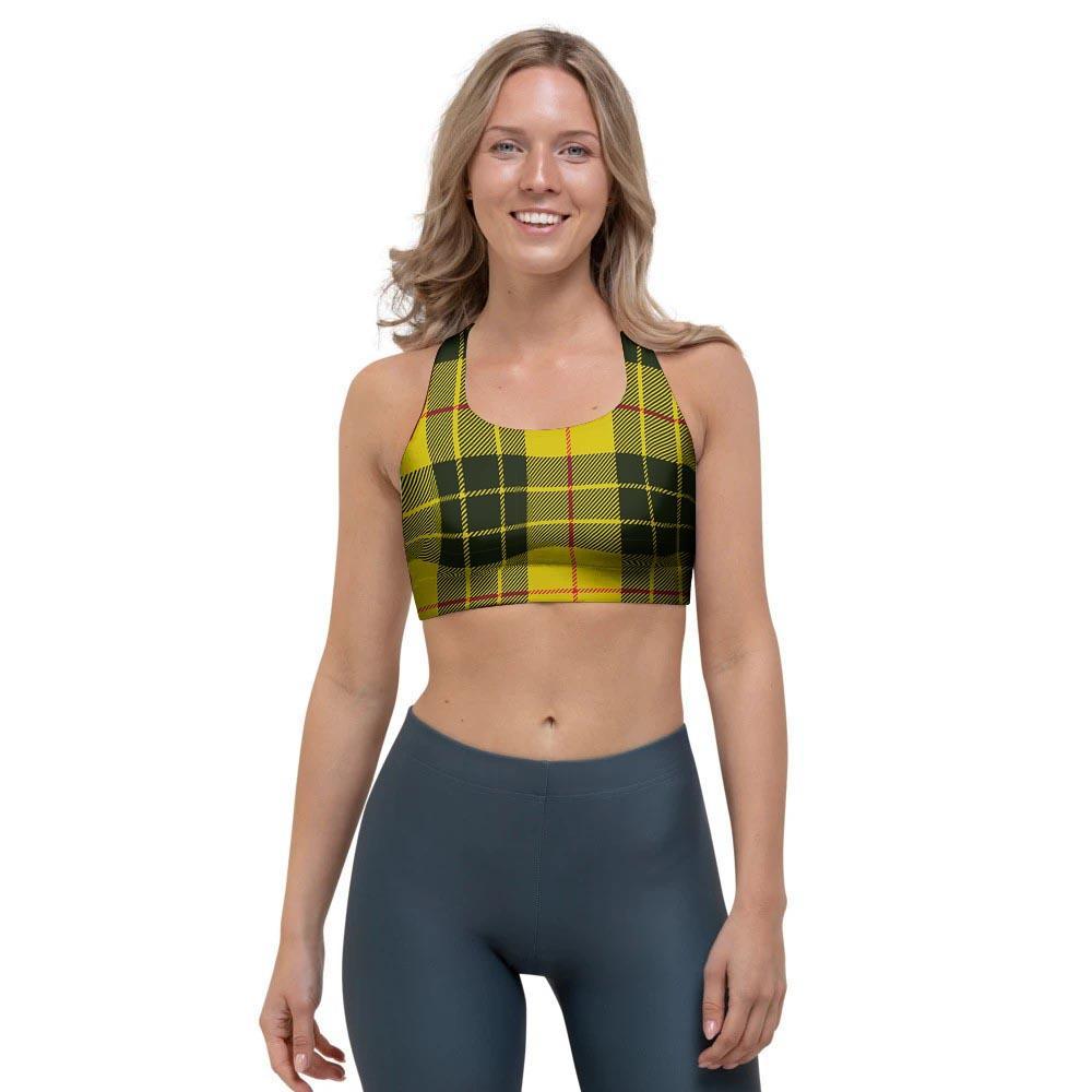 MacLeod Yellow Plaid Tartan Sports Bra-grizzshop