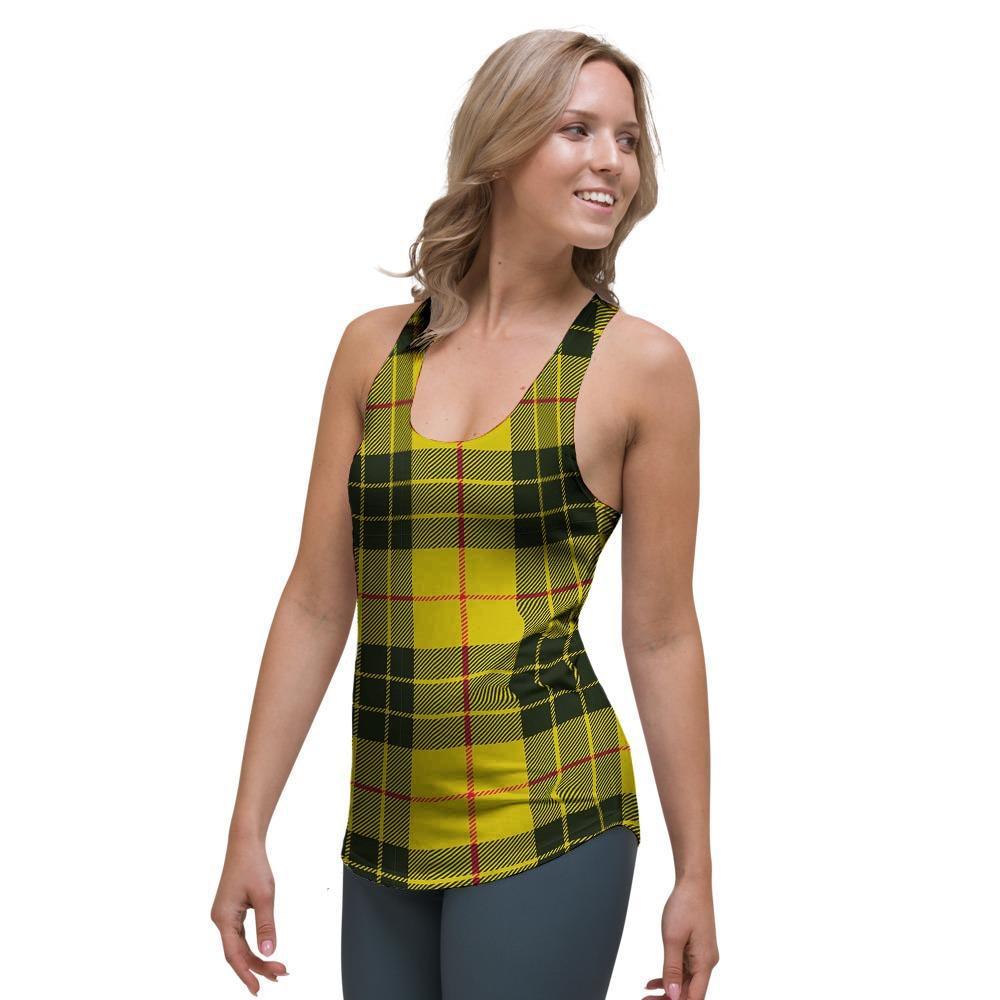 MacLeod Yellow Plaid Tartan Women's Racerback Tank Top-grizzshop
