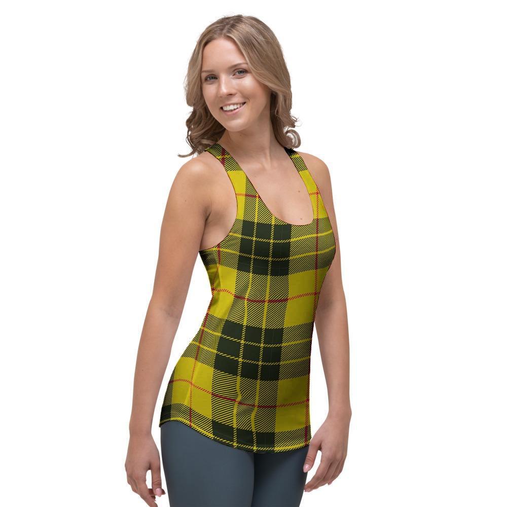 MacLeod Yellow Plaid Tartan Women's Racerback Tank Top-grizzshop