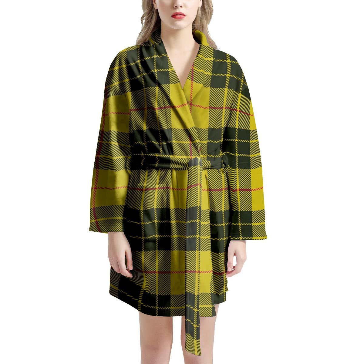 MacLeod Yellow Plaid Tartan Women's Robe-grizzshop