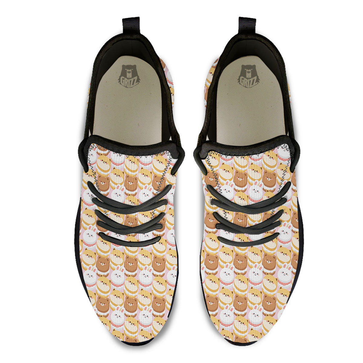 Macaron Cartoon Print Pattern Black Athletic Shoes-grizzshop