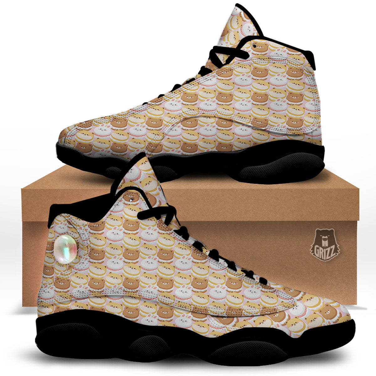 Macaron Cartoon Print Pattern Black Basketball Shoes-grizzshop