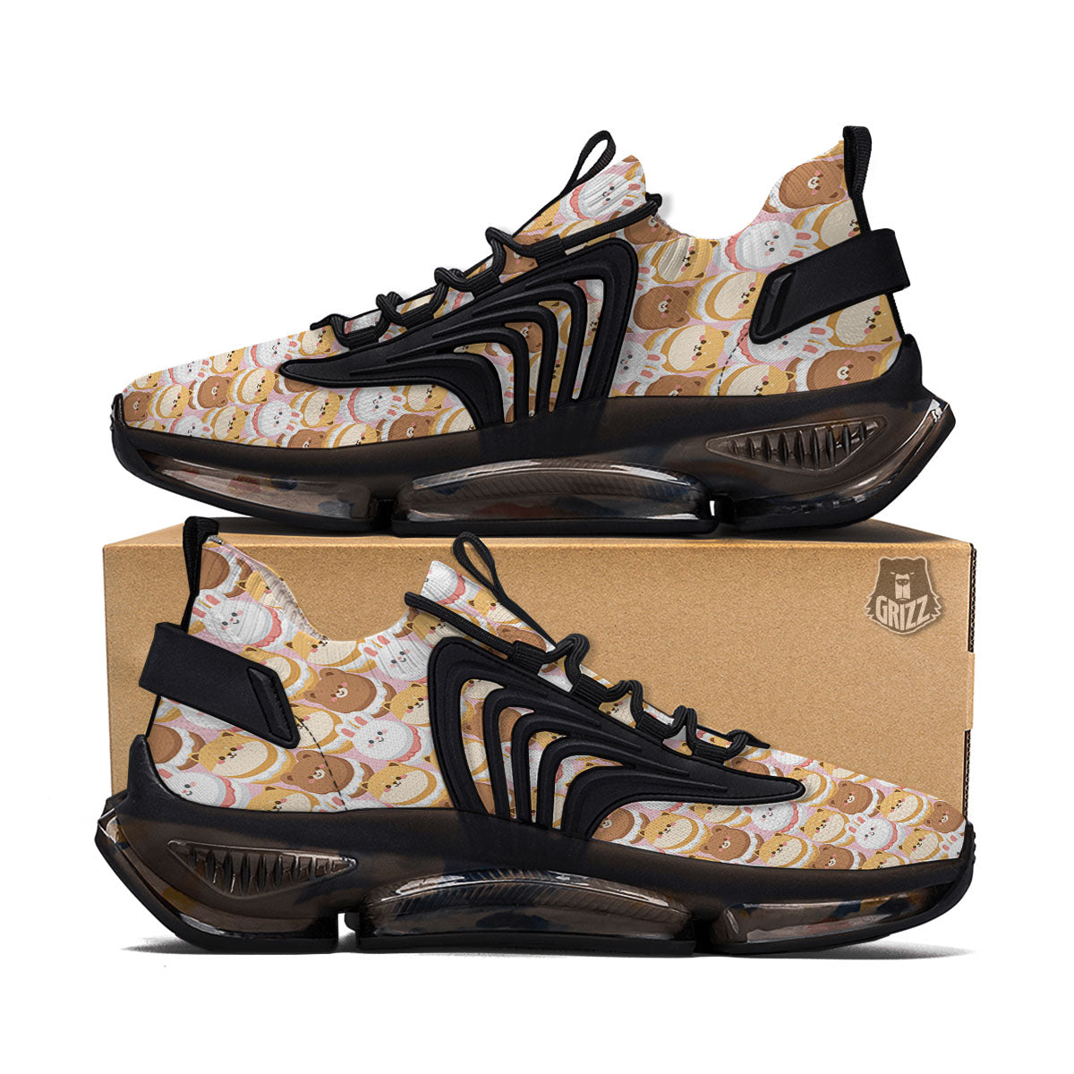 Macaron Cartoon Print Pattern Black Gym Shoes-grizzshop