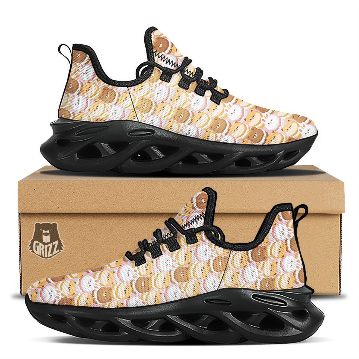 Macaron Cartoon Print Pattern Black Running Shoes-grizzshop