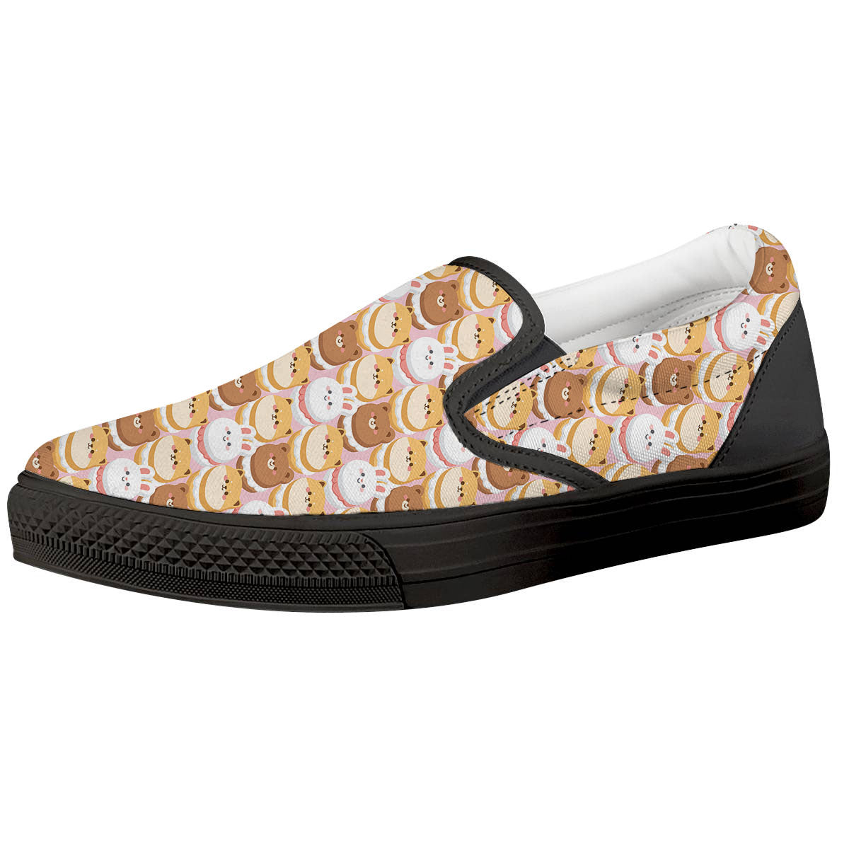 Macaron Cartoon Print Pattern Black Slip On Shoes-grizzshop