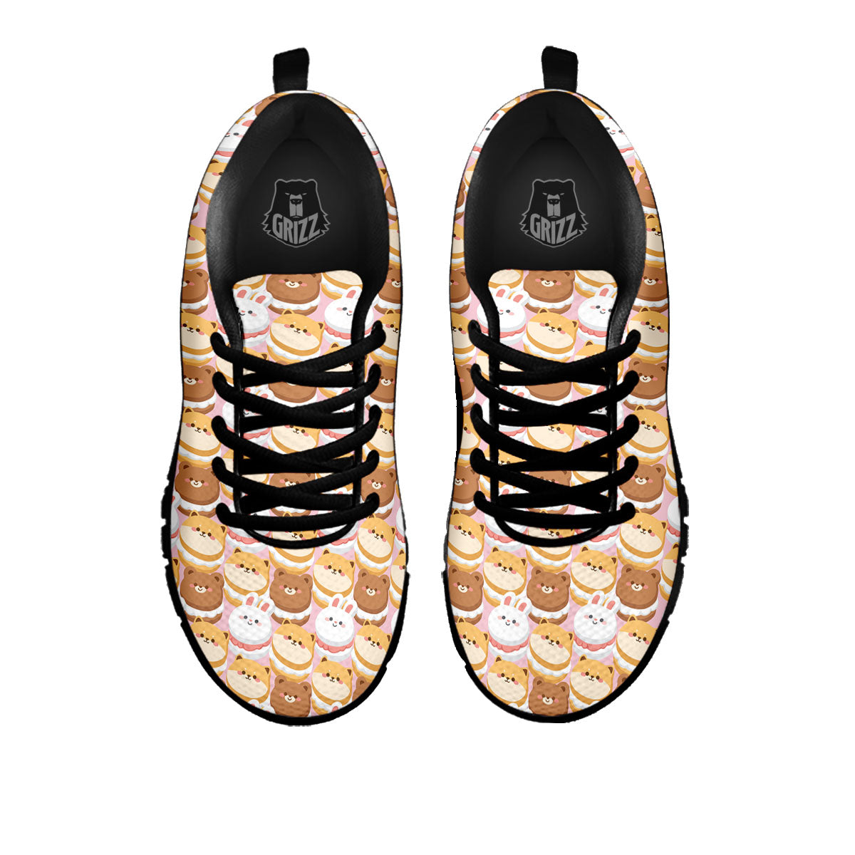Macaron Cartoon Print Pattern Black Sneaker-grizzshop