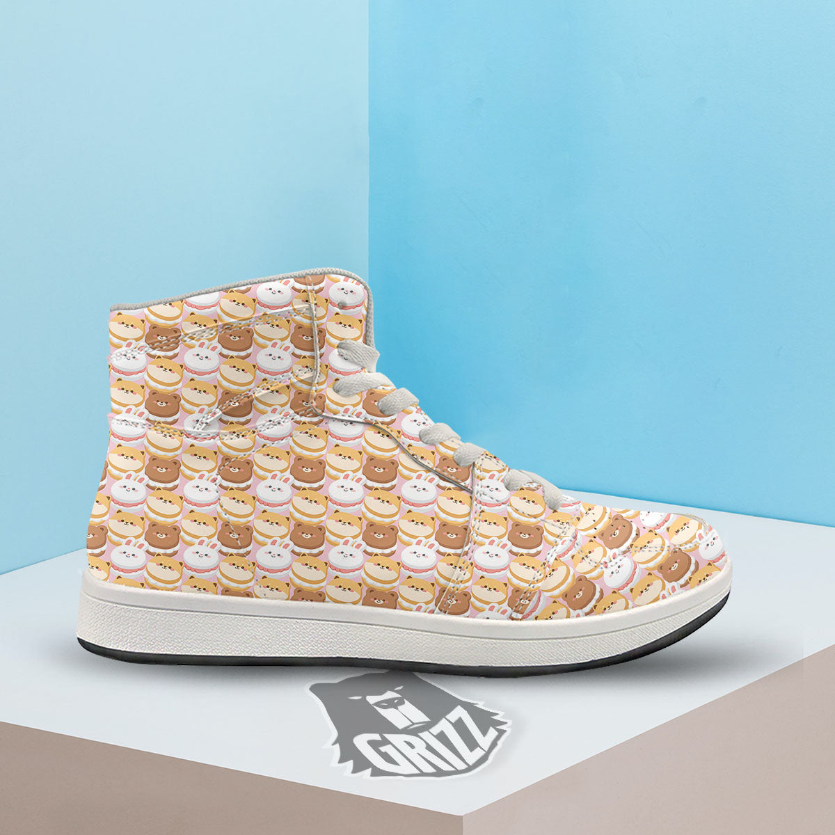 Macaron Cartoon Print Pattern High Top Sneakers-grizzshop