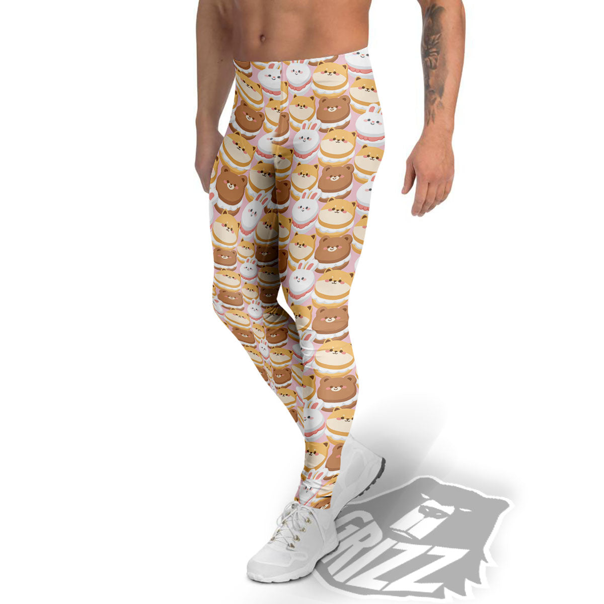 Macaron Cartoon Print Pattern Men's Leggings-grizzshop