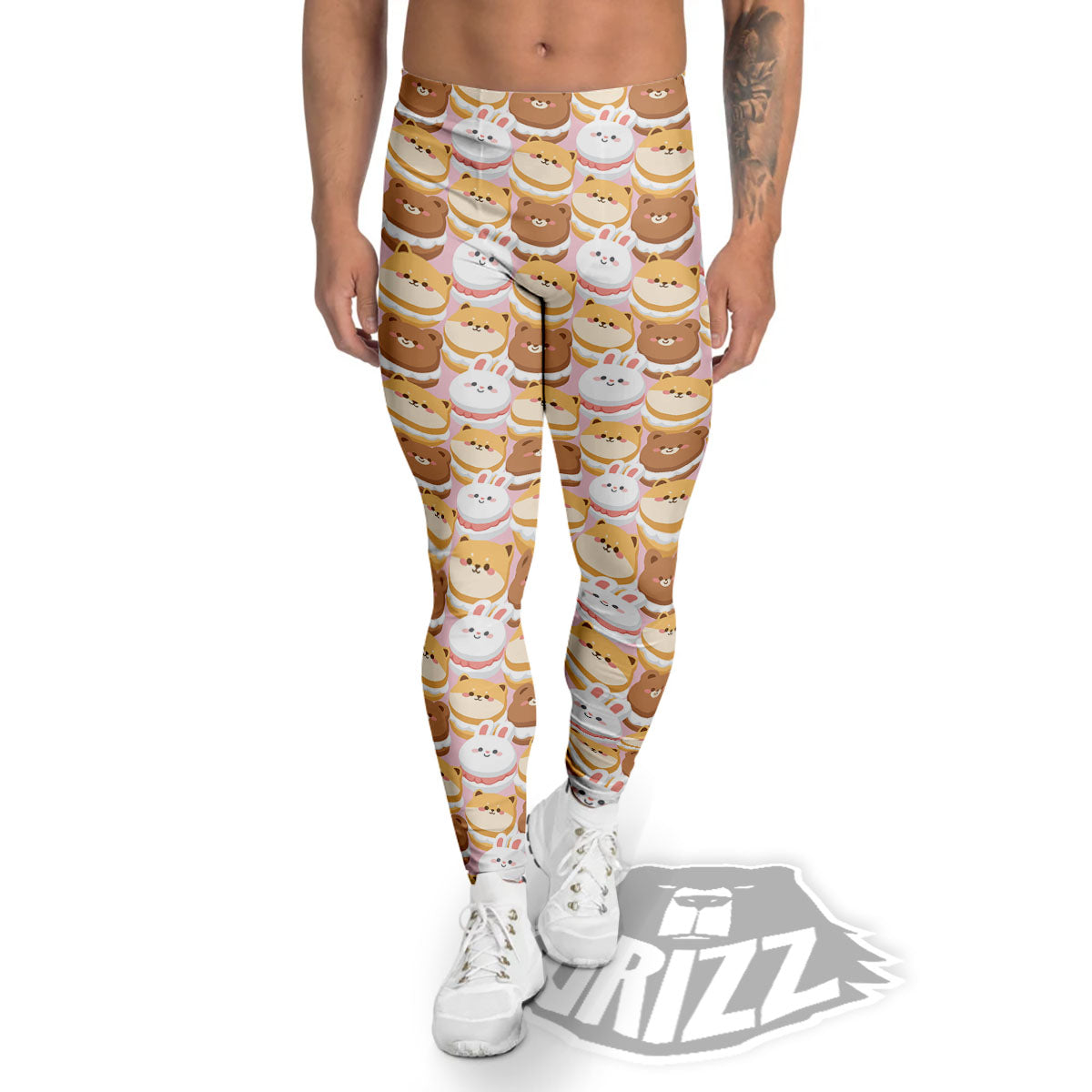 Macaron Cartoon Print Pattern Men's Leggings-grizzshop