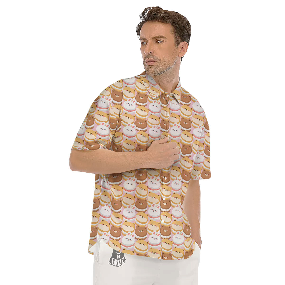 Macaron Cartoon Print Pattern Men's Short Sleeve Shirts-grizzshop
